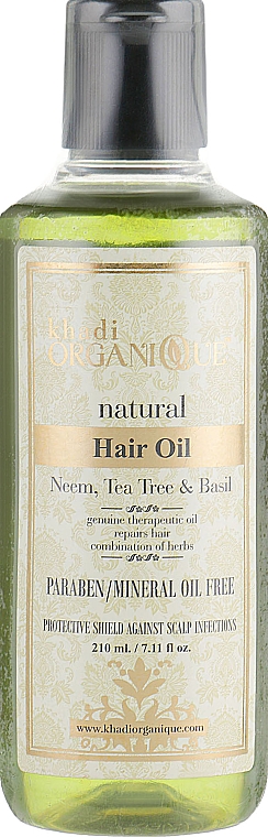 Naturalny olejek do pielęgnacji włosów i walki z łupieżem - Khadi Organique Neem Teatree & Basil Hair Oil Without Mineral Oil