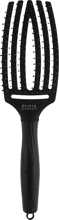 Szczotka do stylizacji z podwójnym nylonowym włosiem - Olivia Garden Finger Brush Medium Black — Zdjęcie N1