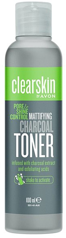 Tonik matujący do twarzy Zmniejszenie porów i błyszczenia - Avon ClearSkin Pore & Shine Control Mattifying Charcoal Toner — Zdjęcie N1