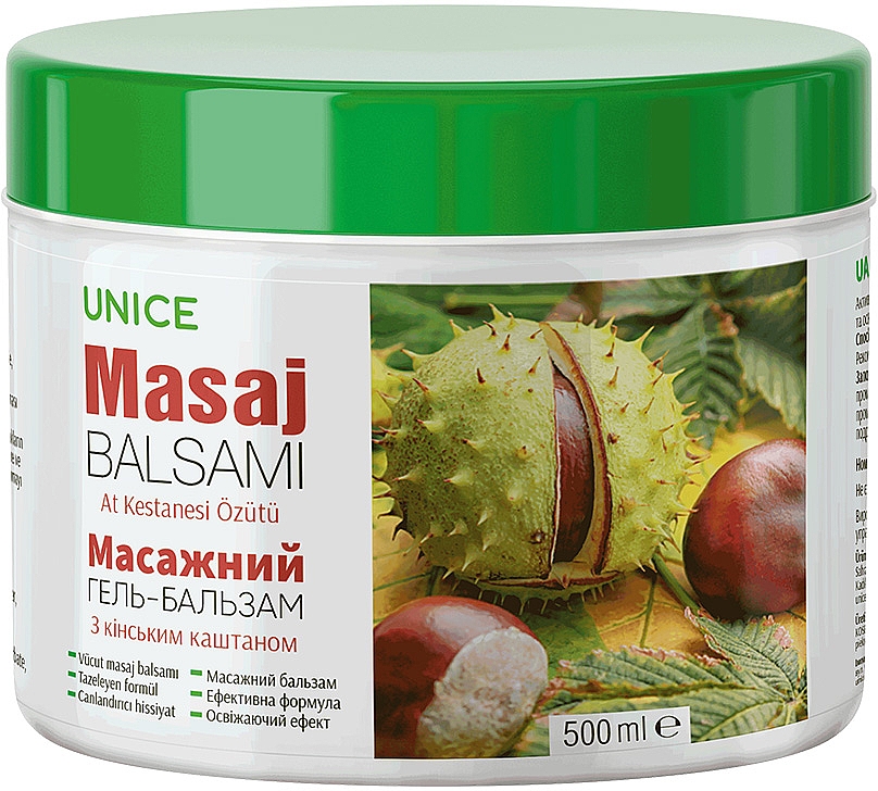 Żelowy balsam do masażu z kasztanem i kofeiną - Unice Horse Chestnut Balsam — Zdjęcie N1