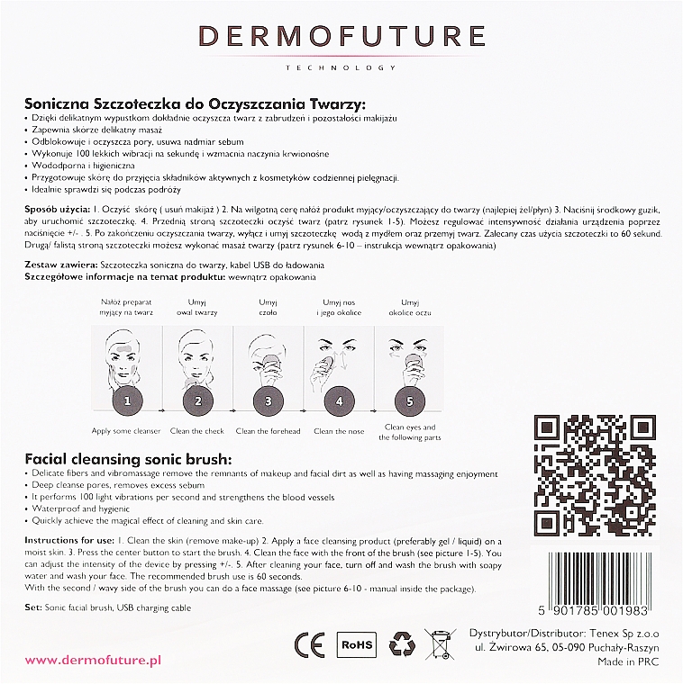 Szczoteczka soniczna do oczyszczania twarzy, różowa - DermoFuture — Zdjęcie N3