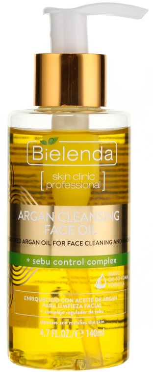 Olejek arganowy do oczyszczania i mycia twarzy + sebu control complex - Bielenda Skin Clinic Professional — Zdjęcie N1