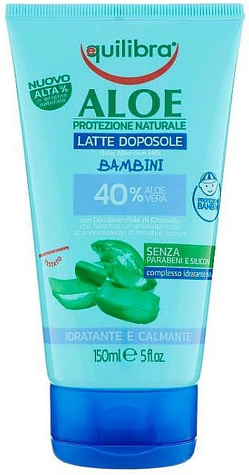 Kojące mleczko nawilżające dla dzieci po oparzeniach słonecznych - Equilibra Aloe Vera After Sun Milk Moisturizing and Calming For Kids — Zdjęcie N1