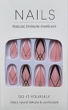 Czarno-białe sztuczne paznokcie ze złotymi akcentami, 24 szt. - Deni Carte Nails Natural 2 Minutes Manicure  — Zdjęcie N1