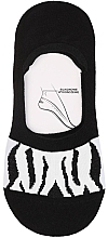 Skarpety damskie o niskim kroju z nadrukiem zwierzęcym, zebra, czarne - Moraj — Zdjęcie N1