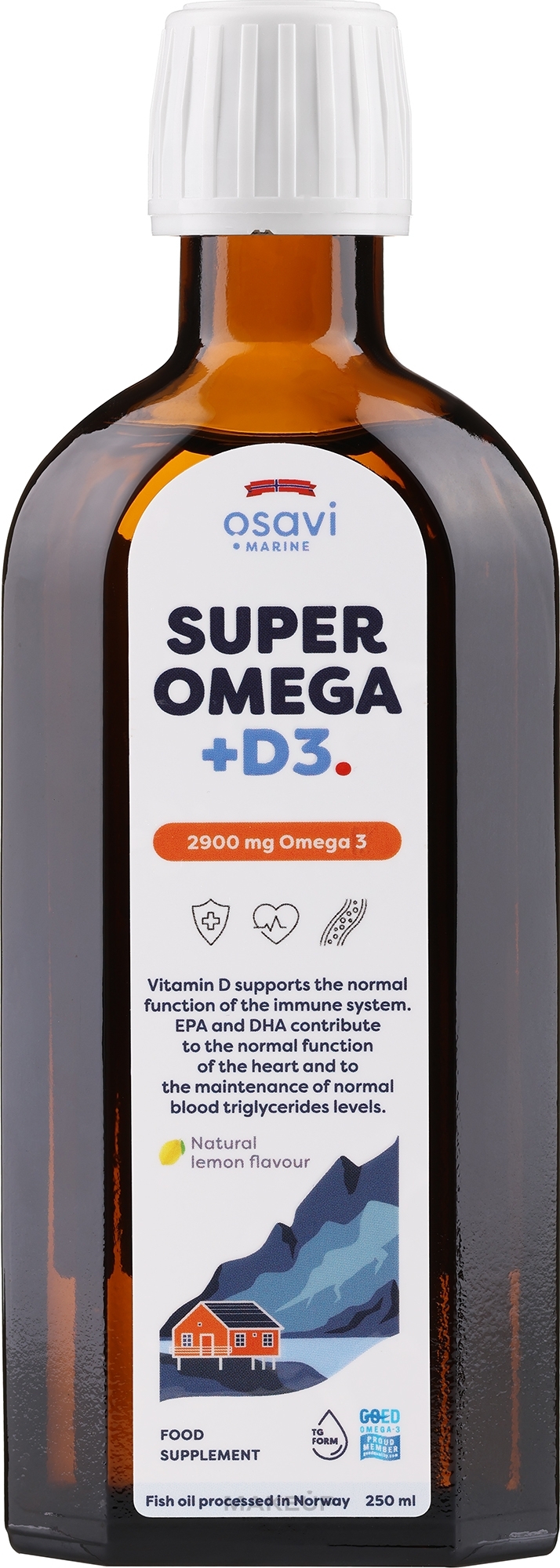 Suplement diety Omega 3+D3, 2900 mg, smak cytrynowy - Osavi Daily Omega — Zdjęcie 250 ml
