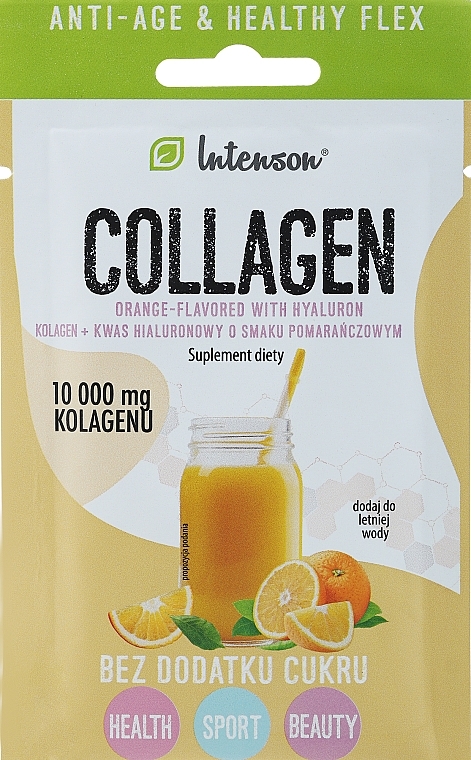 Suplement diety Hydrolizat kolagenu o smaku pomarańczowym z dodatkiem witaminy C i kwasu hialuronowego - Intenson Collagen Orange-Flavored With Hyaluron — Zdjęcie N1