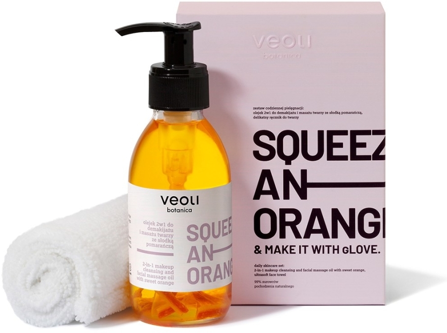 Zestaw do demakijażu i masażu twarzy - Veoli Botanica Squeeze An Orange (oil 132,7 g + towel) — Zdjęcie N1