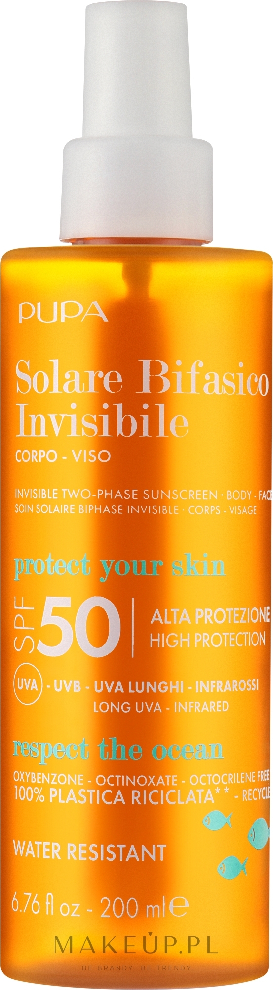 Dwufazowy filtr przeciwsłoneczny do twarzy i ciała SPF 50 - Pupa Two-Phase Sunscreen SPF 50 Body&Face  — Zdjęcie 200 ml