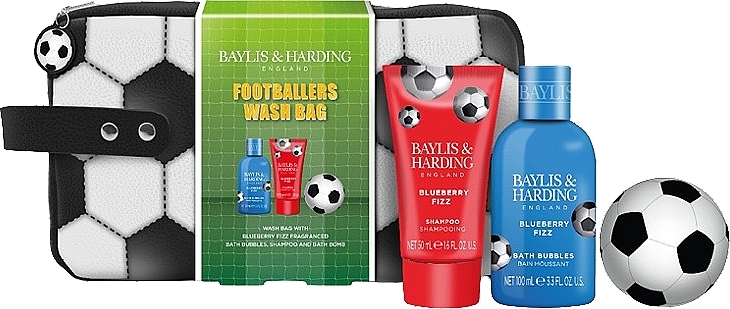 Zestaw - Baylis & Harding Football Blueberry Fizz Stars Wash Bag Gift Set (b/bubbles/100ml + shm/50ml + b/bomb/100g + bag/1pc) — Zdjęcie N1