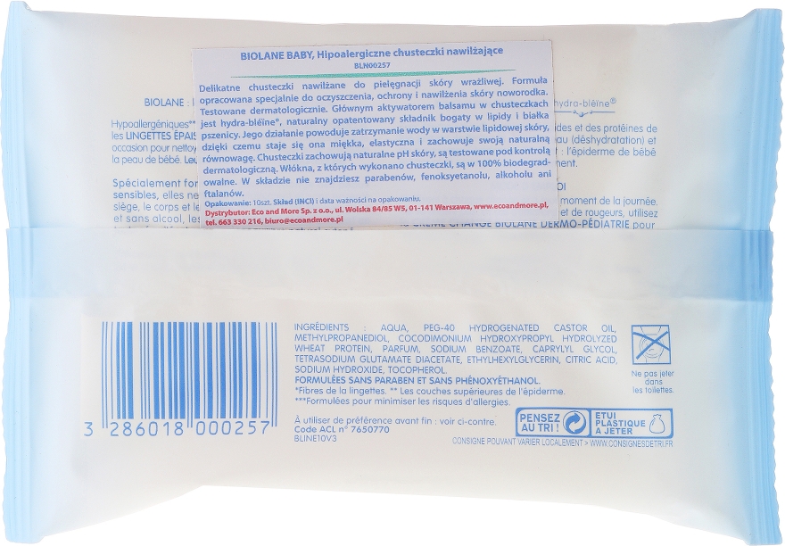 Chusteczki nawilżane dla dzieci - Biolane Baby H2O Napkins — Zdjęcie N2