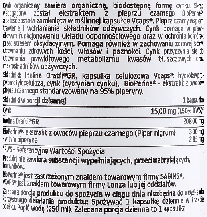 Suplement diety Cynk organiczny 15 mg - Pharmovit Clean label Zinc 15 mg — Zdjęcie N2