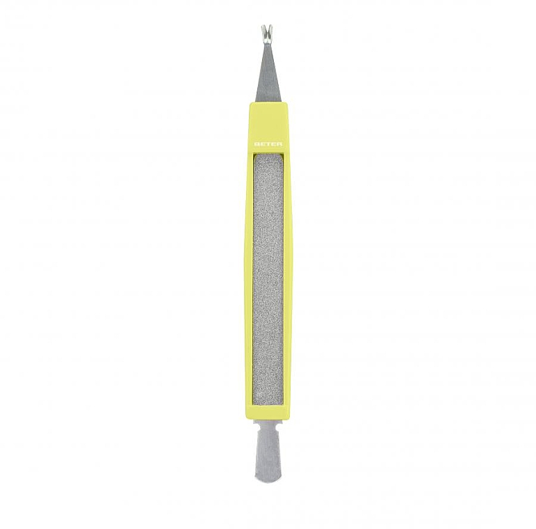 Trymer do skórek z pilnikiem 3w1, żółty - Beter Cuticle Cutter With Cuticle Pusher And File — Zdjęcie N1