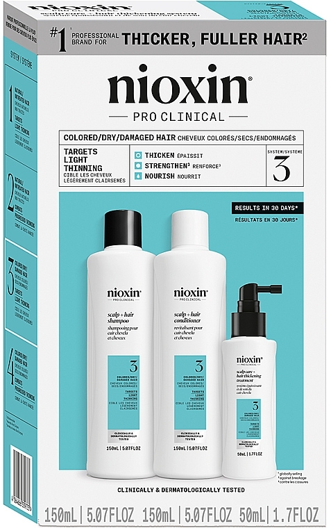 Zestaw - Nioxin Pro Clinical System 3 Set (sh/150ml + cond/150ml + ser/50ml) — Zdjęcie N1