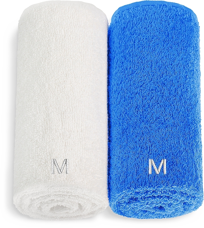 Zestaw ręczników do twarzy, biały i niebieski Twins - MAKEUP Face Towel Set Blue + White