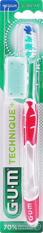 Szczoteczka do zębów średnio twarda Technique +, różowa - G.U.M Medium Regular Toothbrush — Zdjęcie N1