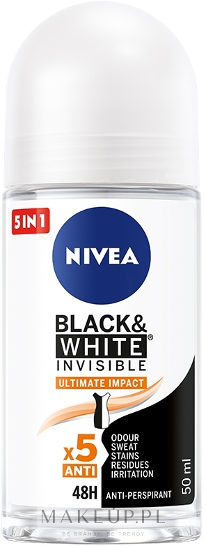 Antyperspirant w kulce 5 w 1 - NIVEA Black & White Invisible Ultimate Impact 5in1 Roll-On — Zdjęcie 50 ml