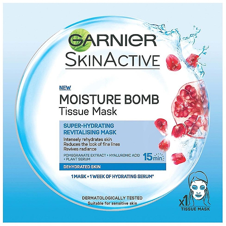 Nawilżająca maska w płachcie do twarzy z ekstraktem z granatu - Garnier Skin Active Pomegranate Moisture Bomb Eye Tissue Mask — Zdjęcie N1