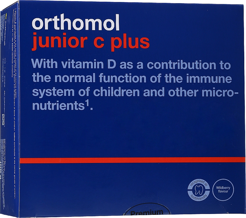Witaminy dla dzieci Junior C Plus, leśne jagody - Orthomol Immun — Zdjęcie N1