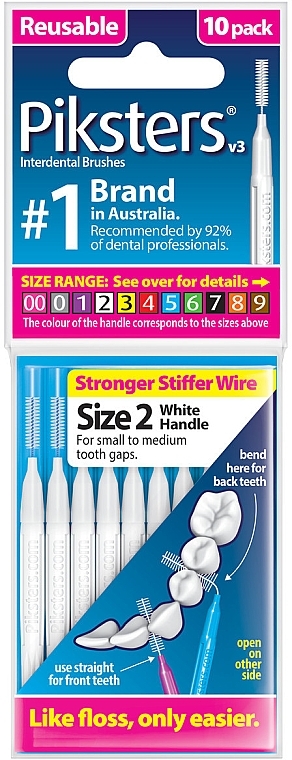 Szczoteczki międzyzębowe 2, białe, 10 sztuk - Piksters Interdental Brushes White Size 2 — Zdjęcie N1