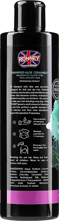 Odżywczy szampon do włosów matowych i suchych z aloesem	 - Ronney Professional Aloe Ceramides Professional Shampoo — Zdjęcie N2