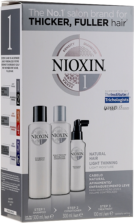 Zestaw - Nioxin Hair System 1 Kit (shm/300ml + cond/300ml + mask/100ml) — Zdjęcie N1