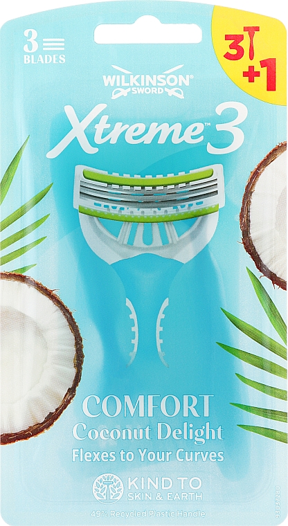 Maszyny jednorazowe, 3 + 1 szt. - Wilkinson Sword Xtreme 3 Coconut Delight — Zdjęcie N1