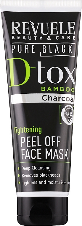 Napinająca maska peel-off do twarzy z węglem bambusowym - Revuele Pure Black Detox Peel Off Face Mask