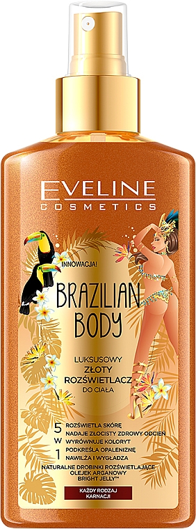 Luksusowy złoty rozświetlacz do ciała 5w1 - Eveline Cosmetics Brazilian Body