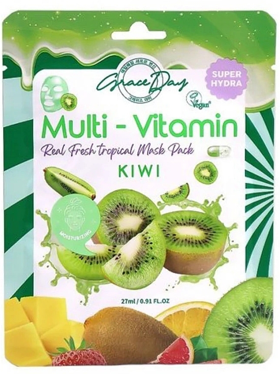Maska w płachcie z ekstraktem z kiwi - Grace Day Multi-Vitamin Kiwi Mask Pack — Zdjęcie N1