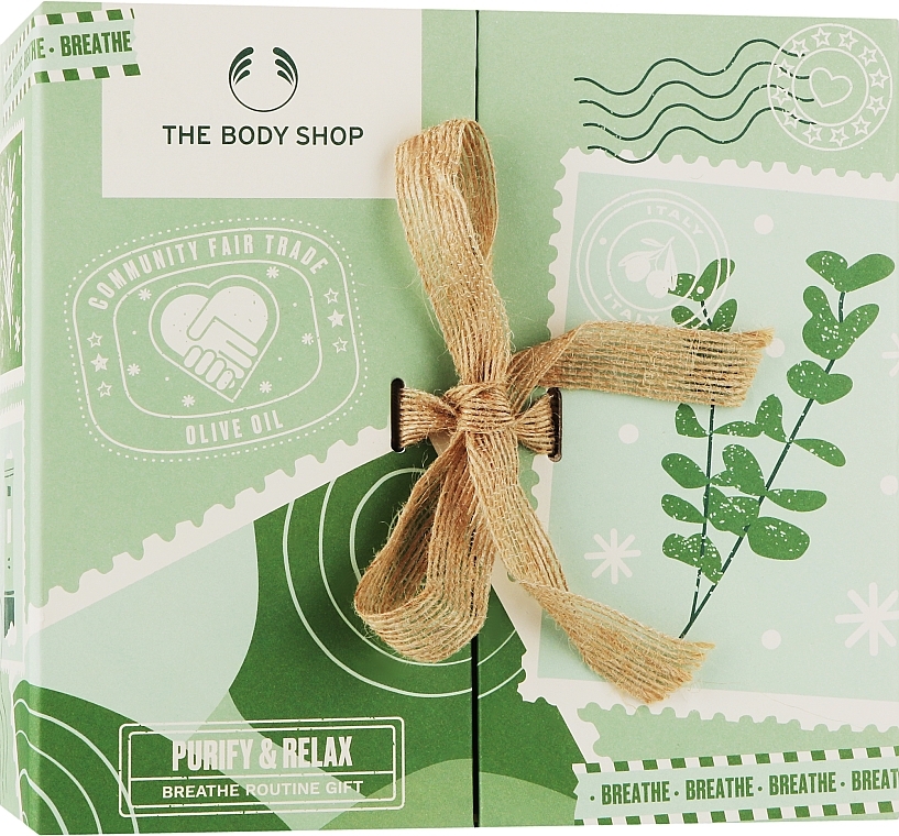 Zestaw - The Body Shop Purify & Relax Breathe Routine Gift Christmas Gift Set (wash/200ml + polish/200ml + oil/75ml) — Zdjęcie N1