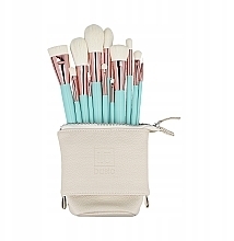 Zestaw 12 turkusowych pędzli do makijażu w białym etui - ILU Basic Mu Turquoise Makeup Brush Set — Zdjęcie N1