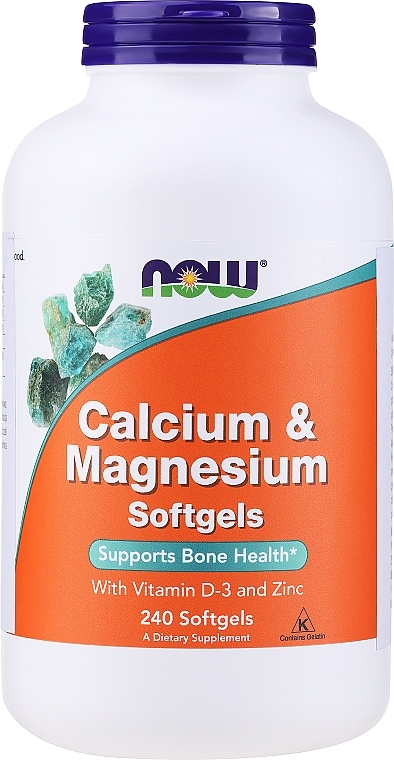 Wapń i magnez + cynk + witamina D3 na zdrowe kości - Now Foods Calcium & Magnesium Softgels — Zdjęcie N1