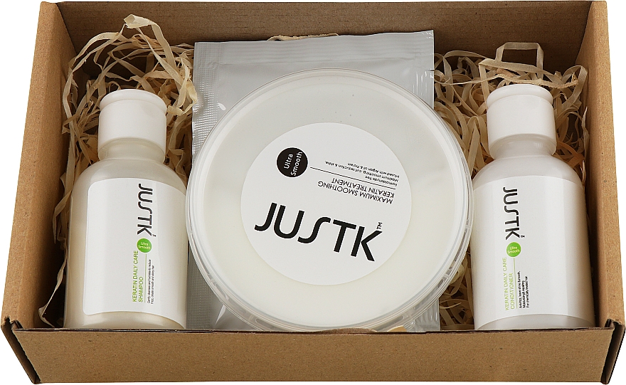 Zestaw do nanoplastyki włosów - JustK (shmp/50ml + cond/50ml + keratin/50ml + mask/30ml) — Zdjęcie N1