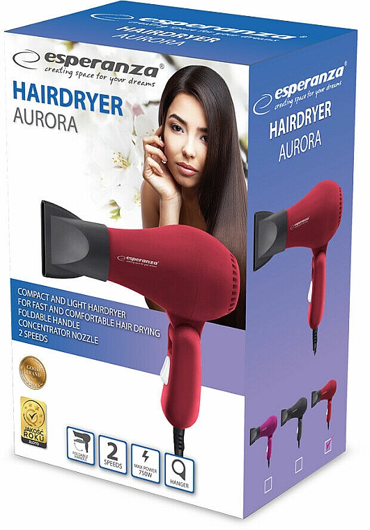 Suszarka do włosów, czerwona - Esperanza EBH003R Hair Dryer Aurora