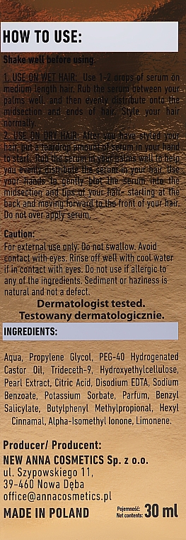 Serum do włosów suchych i zniszczonych z ekstraktem z pereł - Fergio Bellaro Hair Serum Pearl — Zdjęcie N3