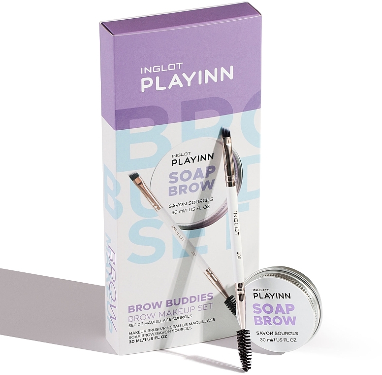 Zestaw - Inglot Playinn Brow Buddies Brow Makeup Set (soap/brow/30ml + brush) — Zdjęcie N3