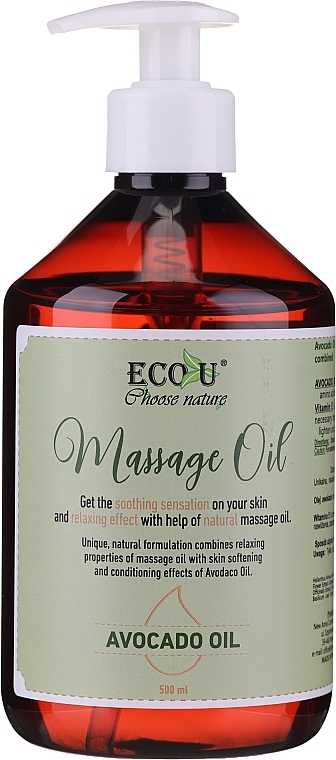 PRZECENA!  Olejek do masażu z olejem awokado - Eco U * — Zdjęcie N1