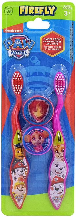 Zestaw szczoteczek do zębów dla dzieci z nasadkami, 2 szt. - Firefly Paw Patrol Twin Pack Toothbrush & Cap — Zdjęcie N1