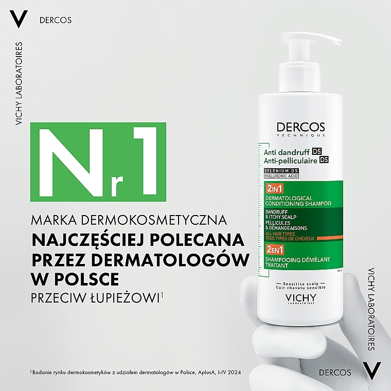 PRZECENA! Odżywka dermatologiczna 2 w 1 przeciwłupieżowa do wszystkich rodzajów włosów i podrażnionej skóry głowy - Vichy Dercos 2in1 Shampoo * — Zdjęcie N7