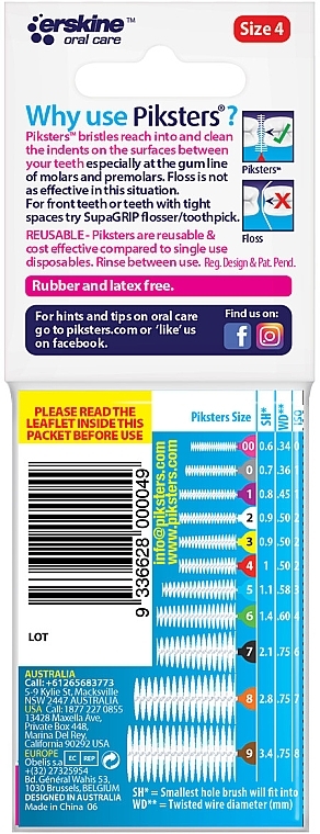 Szczoteczki międzyzębowe 4, czerwone, 10 sztuk - Piksters Interdental Brushes Red Size 4 — Zdjęcie N2