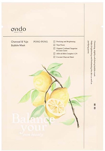 Oczyszczająca maska w płachcie - Ondo Beauty 36.5 Charcoal & Yuja Bubble Mask — Zdjęcie N1