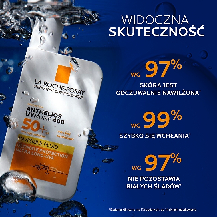 PRZECENA! Lekki bezzapachowy fluid przeciwsłoneczny, wysoki poziom ochrony przed UVB i bardzo długimi promieniami UVA SPF 50+ - La Roche-Posay Anthelios UVmune 400 Invisible Fluid SPF50+ Fragrance Free * — Zdjęcie N4