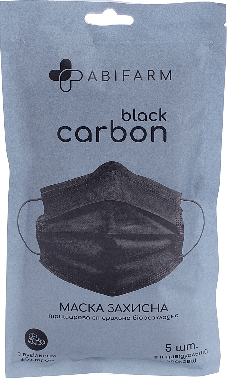 Maska ochronna z filtrem węglowym, 3-warstwowa, czarna - Abifarm Black Carbon — Zdjęcie N6