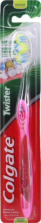 Różowa szczoteczka do zębów, średnia twardość - Colgate Twister Medium Toothbrush — Zdjęcie N1
