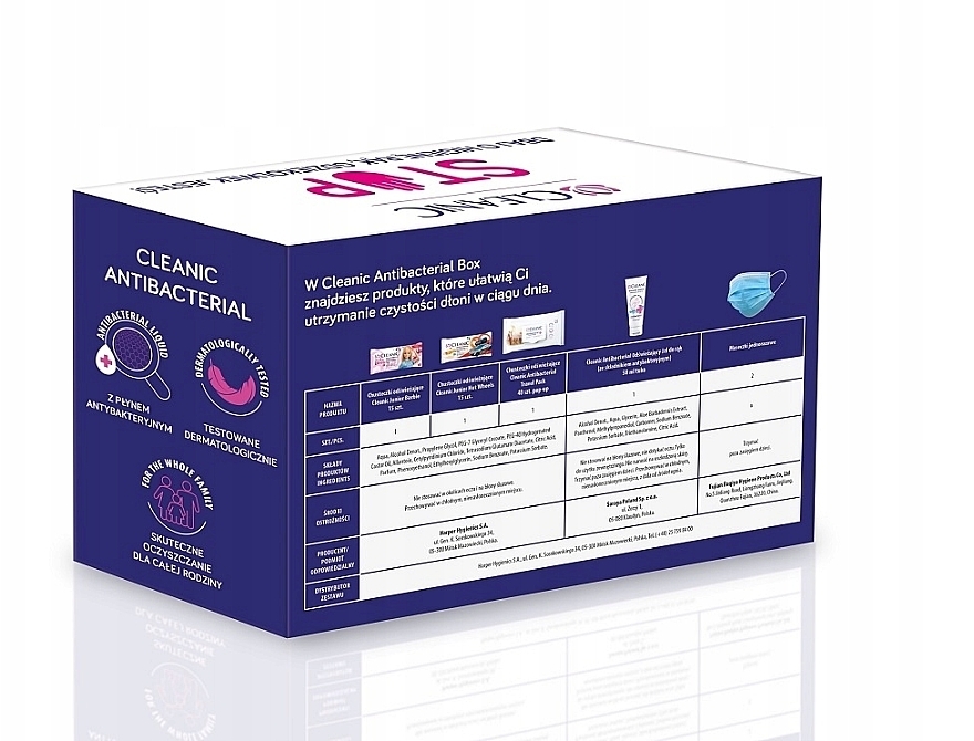 Zestaw - Cleanic Antibacterial Box (wipes/3 pack + hand/gel 50ml + mask/2pcs) — Zdjęcie N2