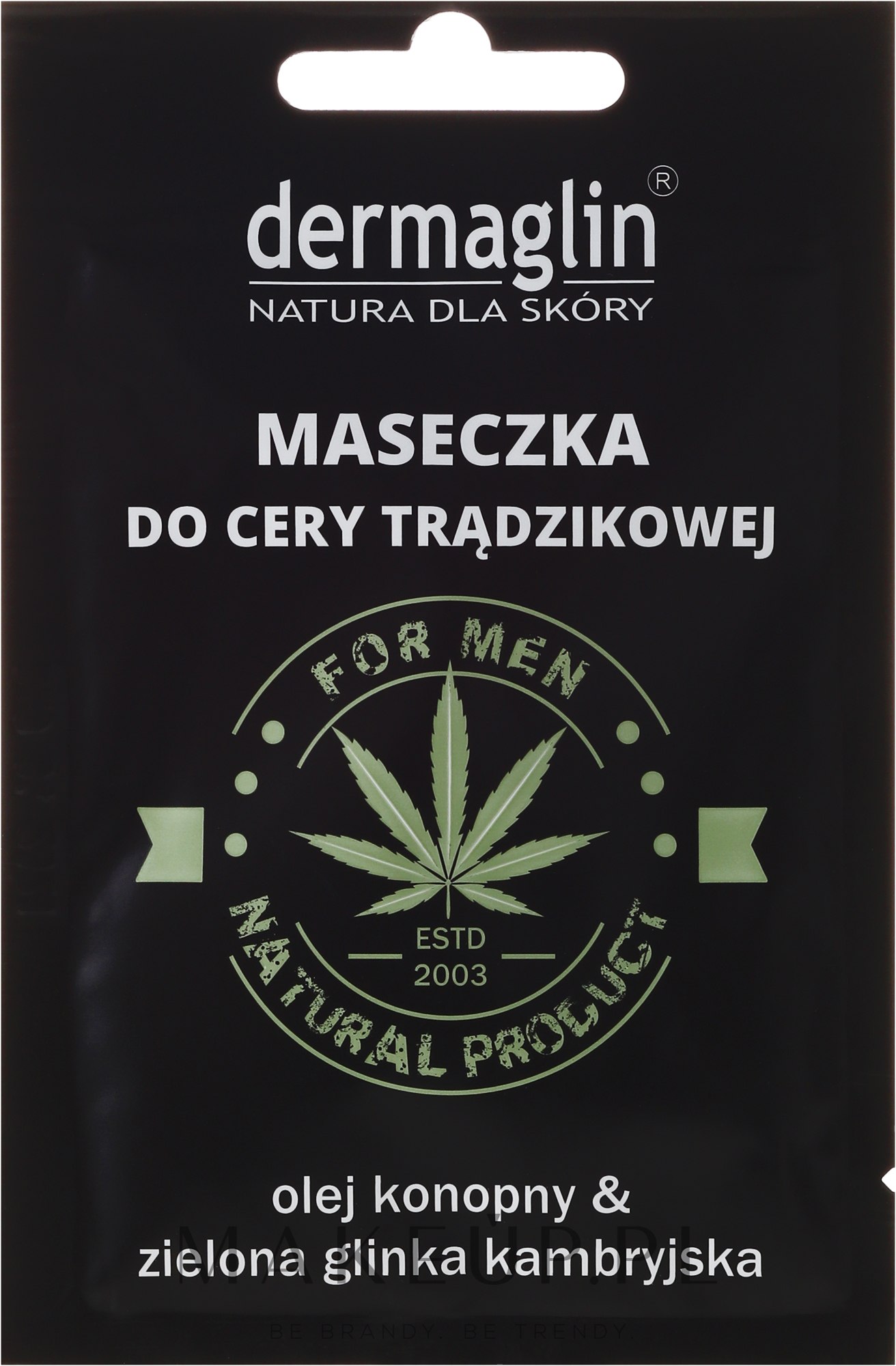 Maseczka do cery trądzikowej dla mężczyzn z olejem konopnym i zieloną glinką kambryjską - Dermaglin Natural Product For Men — Zdjęcie 20 g