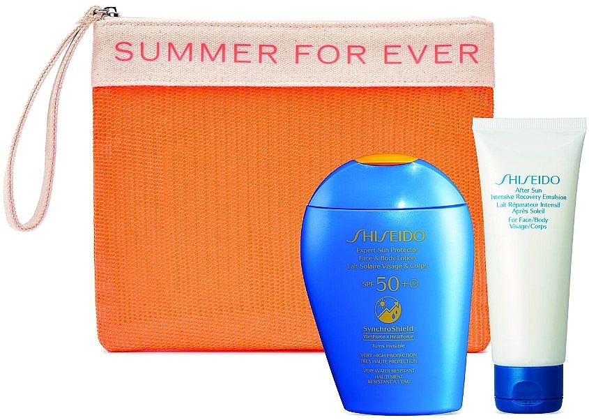 Zestaw - Shiseido Sun Protection Essentials (lot/150ml + emuls/75ml + pouch) — Zdjęcie N1