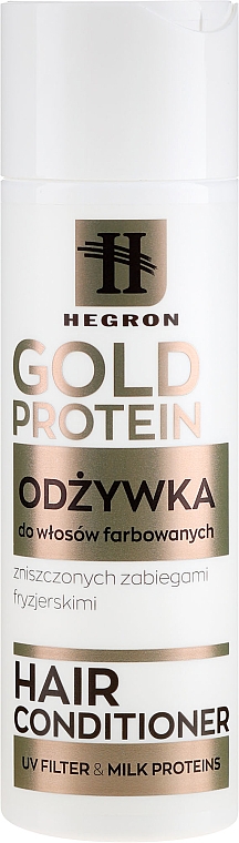 Odżywka do włosów farbowanych i zniszczonych zabiegami fryzjerskimi - Hegron Gold Protein Hair Conditioner — Zdjęcie N1