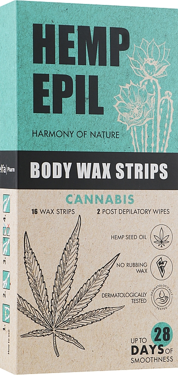 Plastry z woskiem do depilacji ciała z olejem z nasion konopi i ekstraktem z kaktusa - Hemp Epil Body Wax Strips